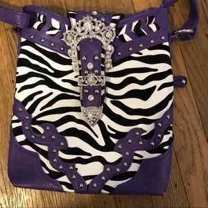 Western Purple Zebra Print Bag Rhinestone Purse Nw